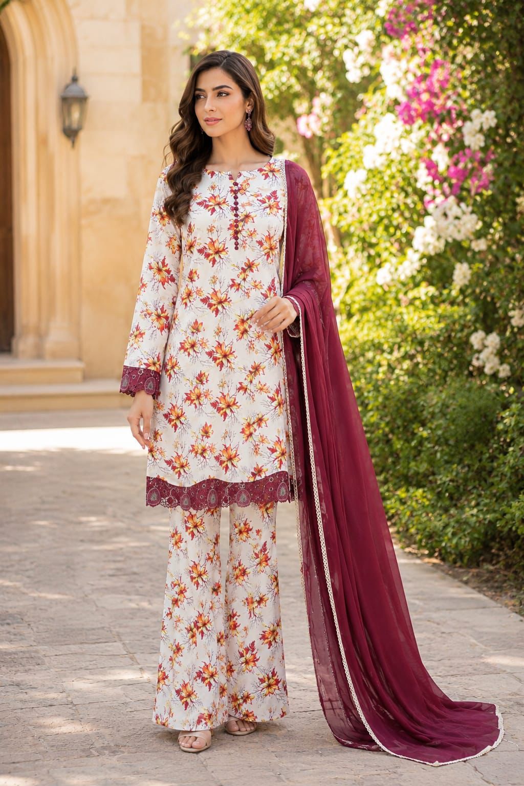 Pastel Flower Print Khaddar Dress